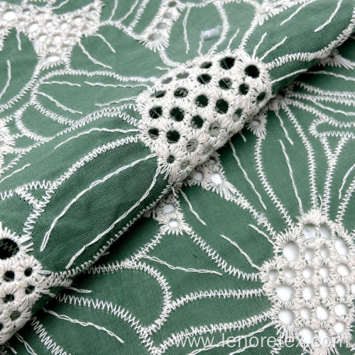 Cotton Woven Poplin Guipure Lace Eyelet Embroidery Fabric